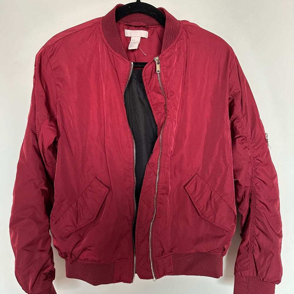 Burgundy H&M satin bomber jacket